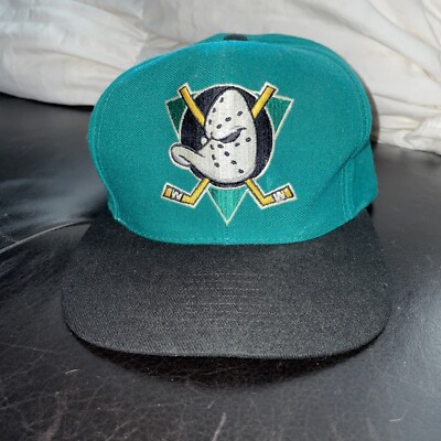 Vintage 90s Mighty Ducks Anaheim Snapback Blockhead Hat Cap NHL