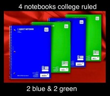 4pk Pen gear 1 Subject Spiral Notebook,College Ruled 10.5 x8 , 2 Green 2 Blue