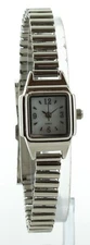 Ladies Adjustable Stretch Band Square Silver Tone Watch with Bow