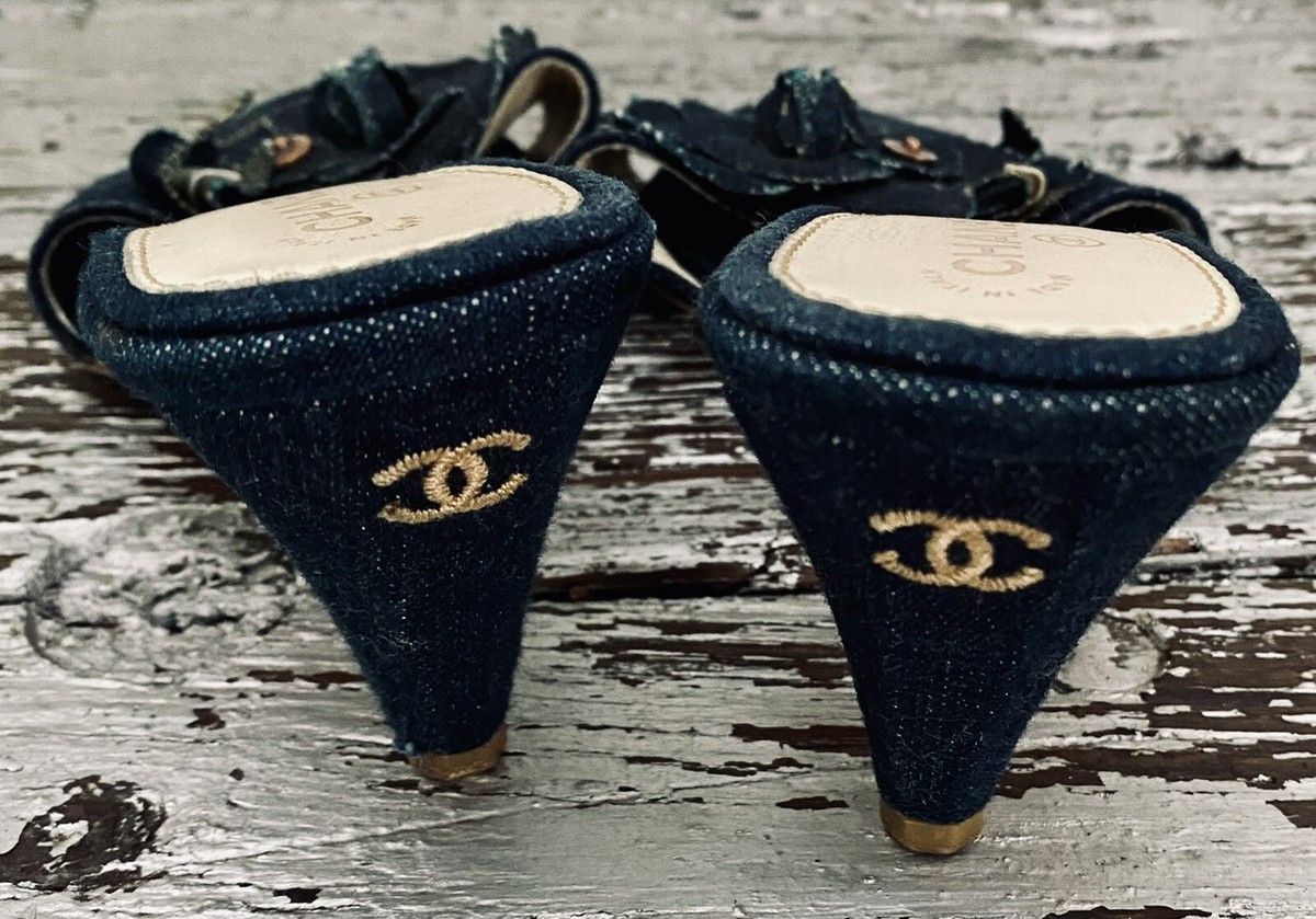 Vintage Chanel denim heel sandals 箱付き　34 Vintage Chanel denim heel sandals 箱付き
