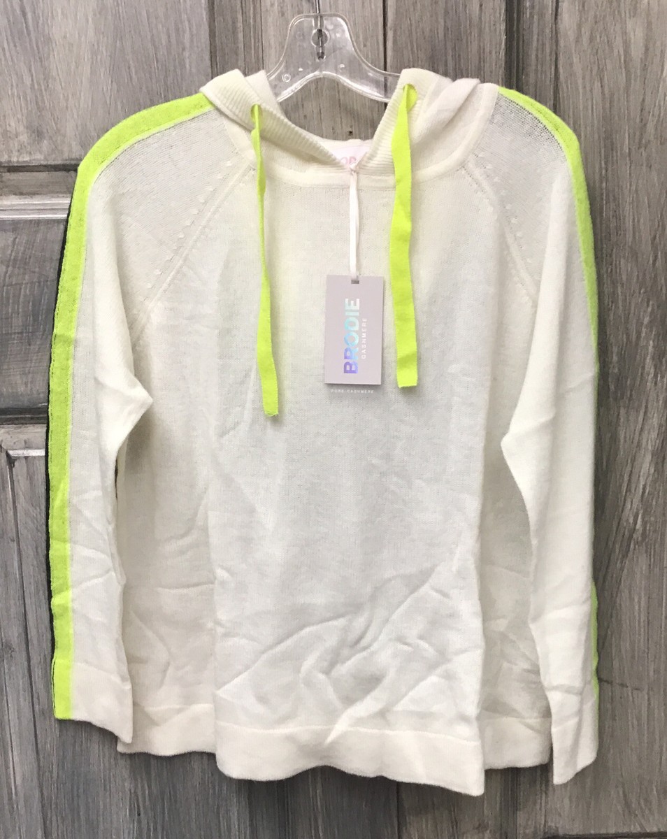NWT Brodie Cashmere Opposite Hoodie Beige Organic White/ Neon