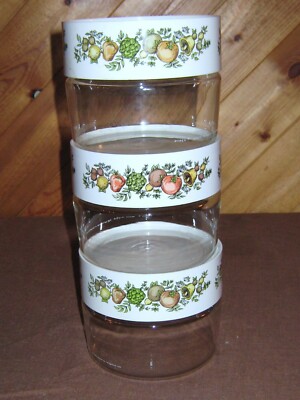 Pc Vintage Pyrex Canister Set Spice of Life Stackable Glass See Store 