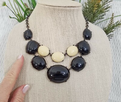 Boho Black and Beige Cabochon Bubble Tile Gun Metal Choker Necklace