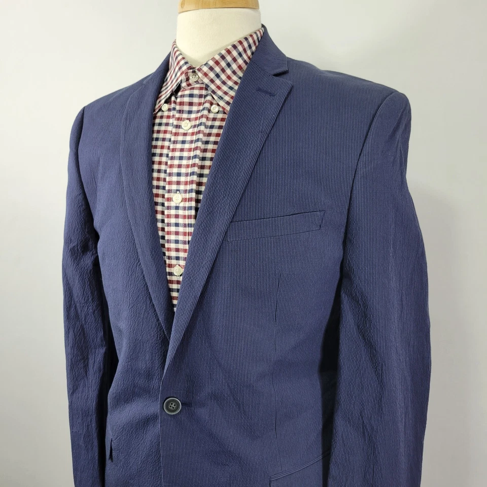 Bar III Men's Sport Coat Blazer Two Button Navy Striped Seersucker Slim Fit 40L - Image 3 of 4