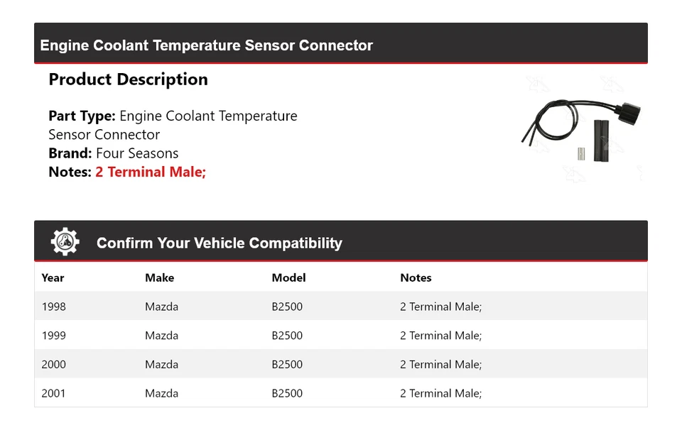 For 1998-2001 Mazda B2500 Engine Coolant Temperature Sensor Connector 4 Seasons - Image 2 of 4