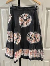 Vintage Y2K Tie Dye Wrap Skirt Hippie Boho Grunge Black White Orange Red
