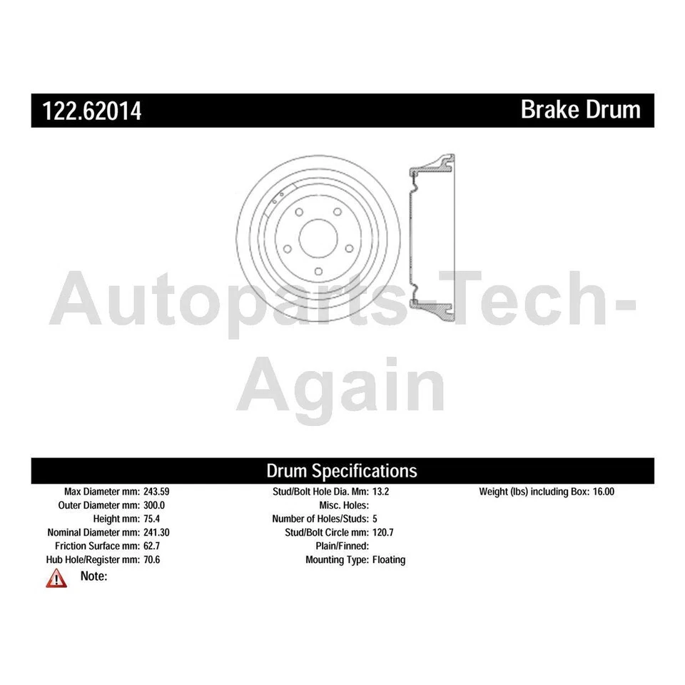 Tambor de freno trasero 2 piezas centradas para Chevrolet Camaro 1975-1992 Foto 2 de 4