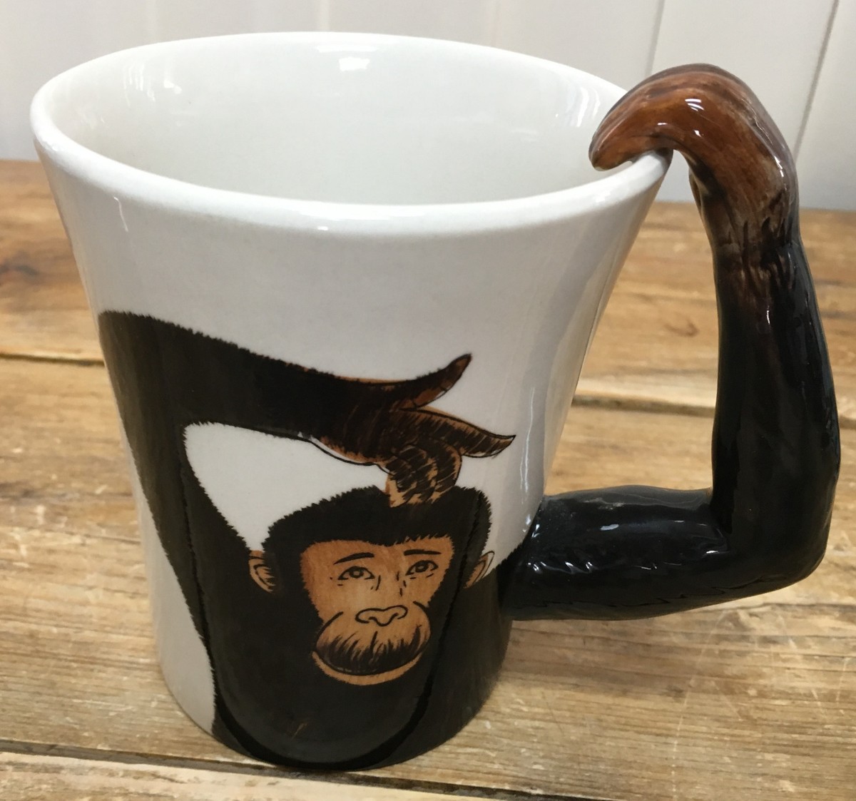 Chimpanzee Monkey Figural Coffee Mug Pier One 1 Handpainted Arm is