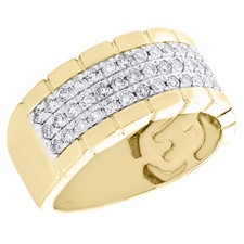 10K Yellow Gold Round Diamond Men's Faceted Wedding Band Anniversary Ring 1 CT