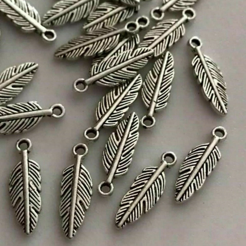 QWYRKY CRAFTS Tibetan Silver Charms Little Feathers 15mm x 5mm C43 30pcs Or 60pcs