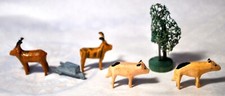 6 ANTIQUE VTG 1920 ERZGEBIRGE GERMAN XMAS PUTZ MINIATURES - REINDEER, PIGS, TREE