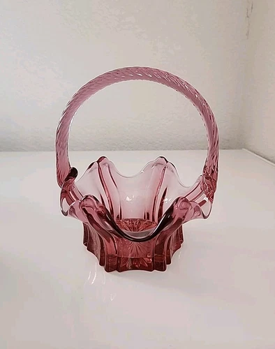 Fenton Lavender Cranberry Basket Hexagon Design Peak Edges Marked