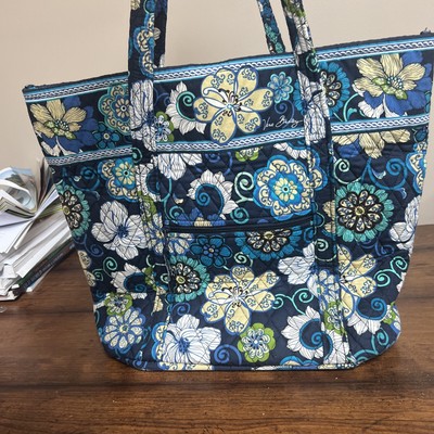 Vera Bradley Large Quilted Overnight Mod Flora Blue Tote Bag 