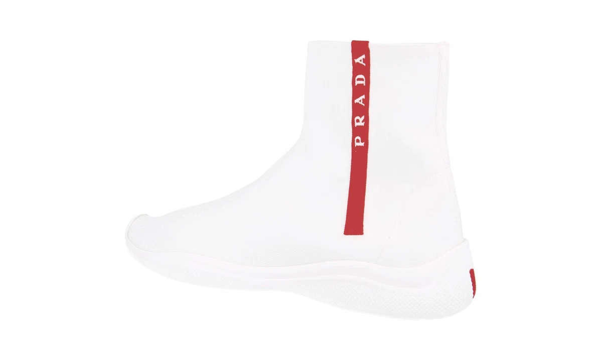 PRADA High-Tech Stoff Sock High-Top Sneaker - 1T051L - Weiss - NEU