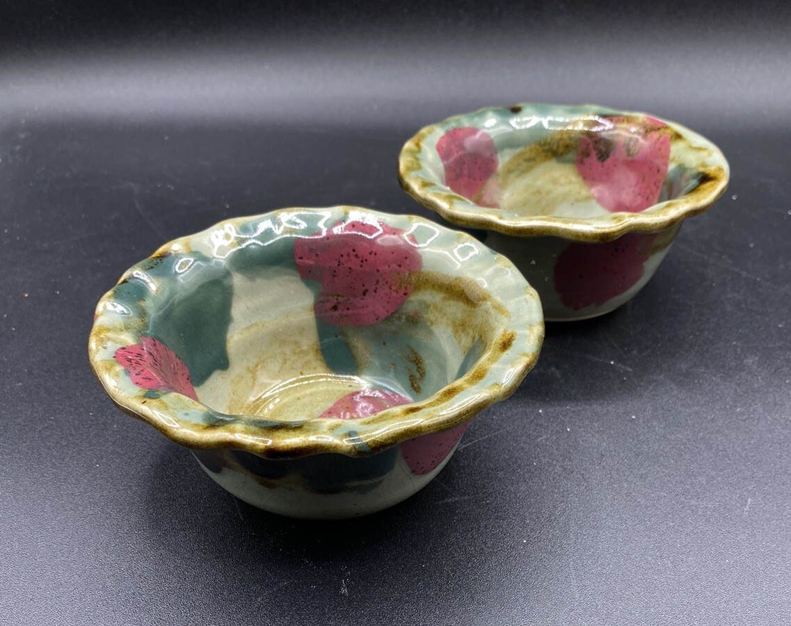 DK Clay 1996 Trinket Dish Salsa Dipping Sauce Bowl Pottery Drip Glaze Lot 2 B