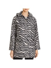 Jane Post Womens Black Hooded Button Placket Swing Animal Print Coat Size: M