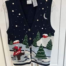 NWT Vintage Bobbie Brooks Medium Sweater Vest Embroidered Winter Holiday