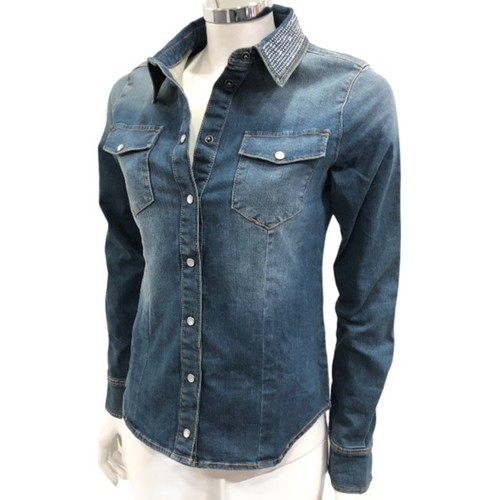 Mytwin Twinset Camicia Jeans Donna Shirt Denim Blu Jeans Manica Lunga Slim  | eBay