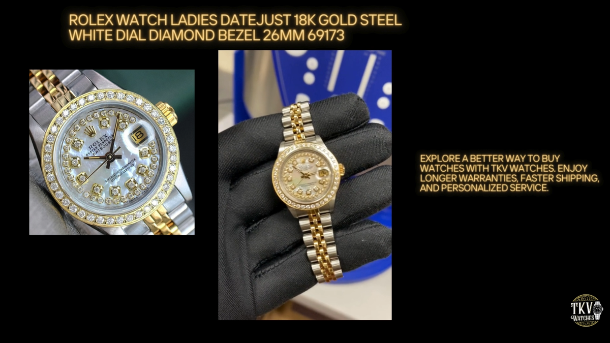 Rolex Lady Datejust 18K Gold Steel White MOP Dial Diamond Bezel
