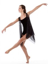 Gravity Adult Large Dance Costume Black Velvet Camisole Biketard Mesh Tunic New
