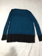 AGB T-Shirt Womens XL Blue Black Long Sleeve Ribbed Accent