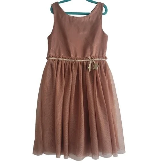 H&M Girls 8 Tan Metallic Star Tulle Fancy Dress Glitter Shimmer Neutral Wedding - Image 2 of 4