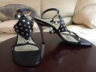 Bebe “Ida” Black Leather Silver Studded Sandals – New In Box – Size 7 — photo 1