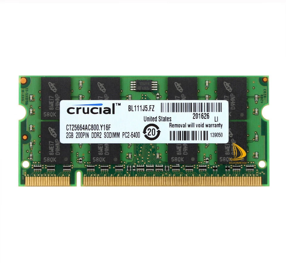 Crucial 8GB/4GB/2GB 2RX8 PC2-6400 DDR2-800MHz 200pin SODIMM memoria portátil - Imagen 2 de 4