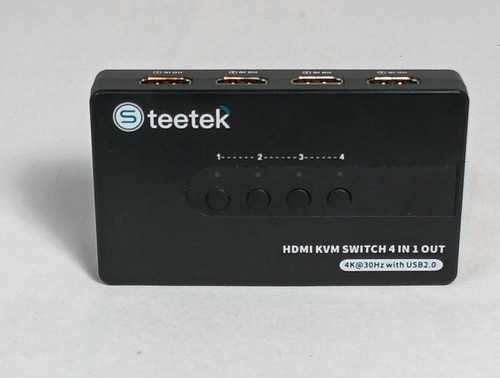 Steetek HDMI KVM Switch 4 In 1 Out 4K@30Hz W/USB 2.0 Black Plastic Open Box New