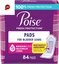Incontinence & Postpartum Pads, 84 Count, Maximum Absorbency, Bladder Leaks, Lon
