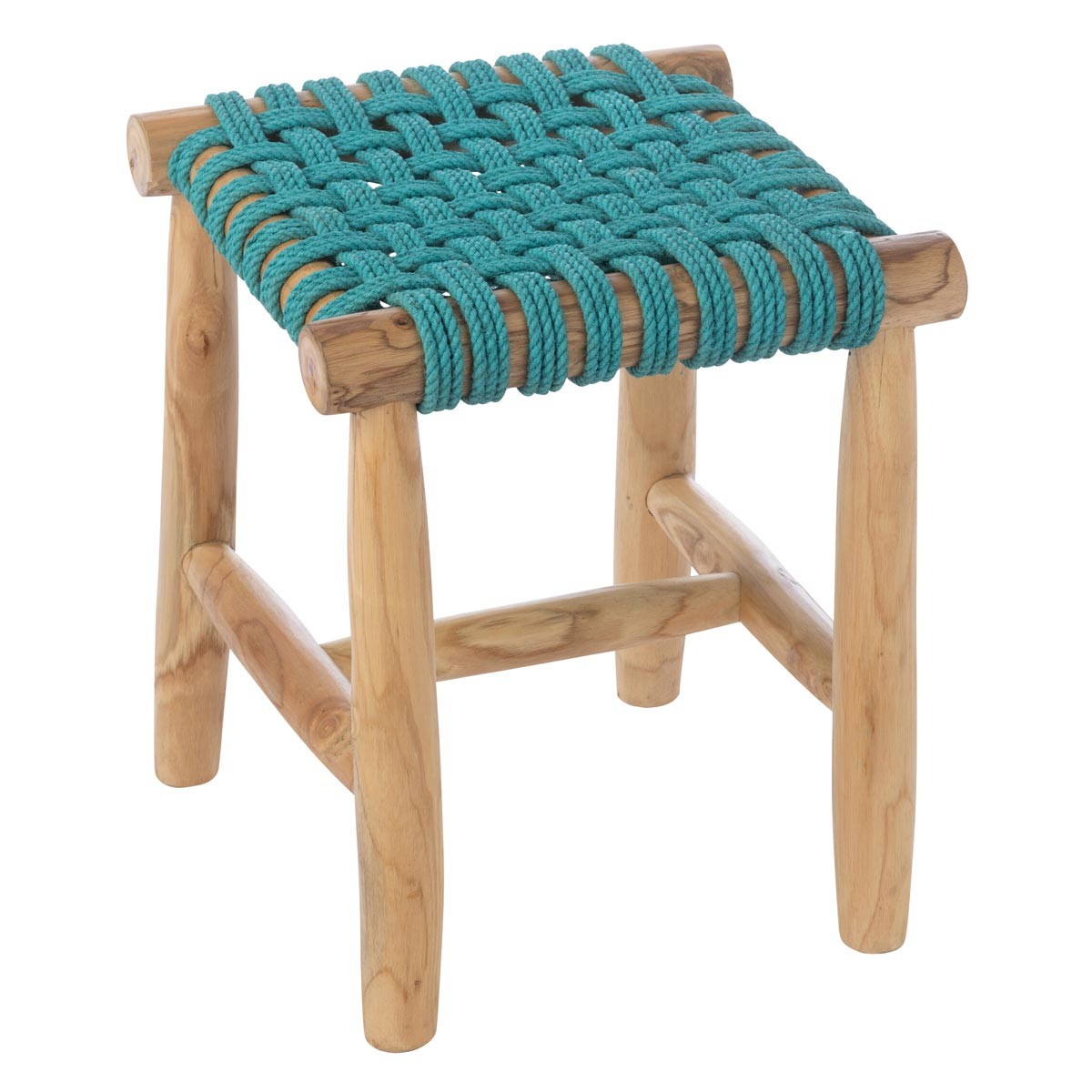 Tabouret en teck colore Erin siege bohème bleu turquoise pour maison chaleureuse
