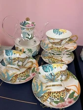 Teacup and Saucer Set, Bone China, 10 Pieces