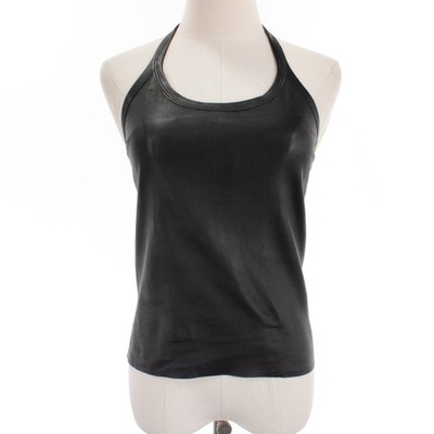 Stouls NWT Cherry Sleeveless Leather Halter Tank Top Size L in Black