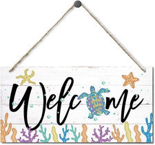 Welcome Decor Sign, Hanging Wood Sign Home Decorative, Printed Wood Wall Art Sig