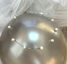 Freshwater Pearl Station 925 Sterling Silver Necklace 15 inch Choker BRAND NEW