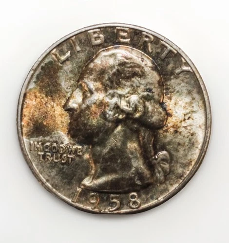 1958 Washington Quarter - Super Toned BU Mint State Condition 25C 90% Silver