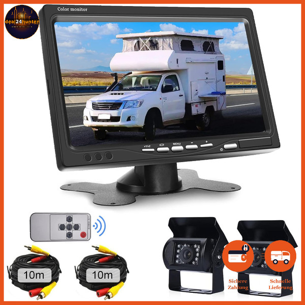 RüCkfahrkamera Set 2 Kameras 7 Zoll Hd Monitor Wasserdicht FüR Wohnmobil Lkw-image