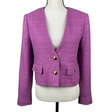 Ann Taylor Women's Cropped Blazer Jacket 4 Purple Gold Button Textured Preppy