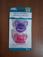 Angel Of Mine Silicone Pacifiers 2 Soft Pink  Purple 0-36 Month BPA Free Sealed