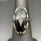 Vintage Art Deco Sterling Silver Black Onyx Clear Accent Ring Size 5