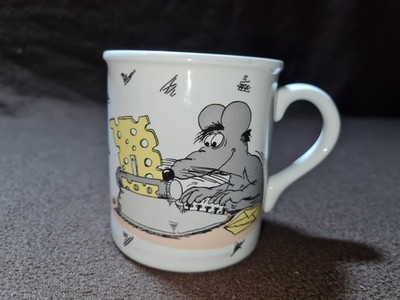 Uli Stein 1987 Mug Mouse Cheese Dimo Cartoon Made in Korea Office Typewriter