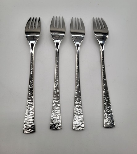 GORHAM BISCAYNE 18/10 Stainless Steel Vietnam Set of 4 Salad Forks Hammered - Picture 2 of 6