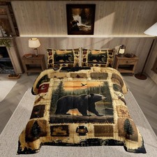 Bear Comforter Set Twin Size Wild Animal Comforter for Boys Girls Teens Rusti...