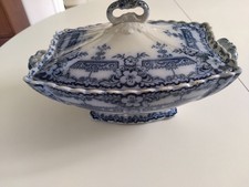 soupière légumier porcelaine Anglaise bleue et blanche F & B richmond burslem