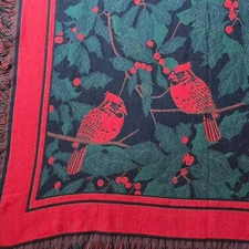 Vintage Cardinal Holly Tapestry Throw Sofa Blanket Christmas Yule Holiday USA