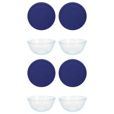 Pyrex 7403 10 Cup Sculpted Glass Mixing Bowl and 7403-PC Navy Blue Lid (4-Pack)