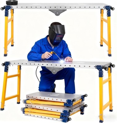 1100 lb Foldable Welding Table Adjustable Workbench w/360° Wheels for Garage