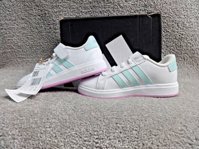 Adidas Turnschuhe Mädchen UK 11,5K Grand Court 2.0 EL weiß pink Hakenschlaufe Schuhe Neu mit Etikett