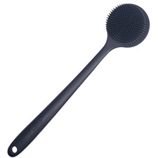 Back Scrubber for Shower Soft Silicone Bath Body Brush with Long Handle Black 