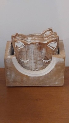 Sasse & Belle Holz geschnitzt Katze Untersetzer-5er Set